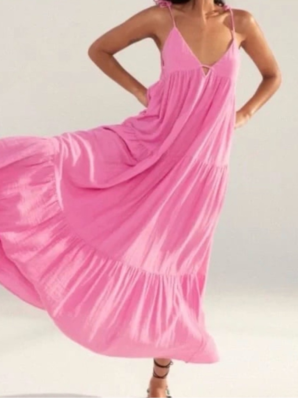 Zara Pink Tiered Tie-Strap Maxi Dress